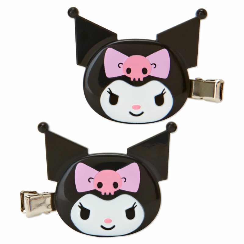 Close-up of Kuromi hair clip duo showing left and right-facing designs