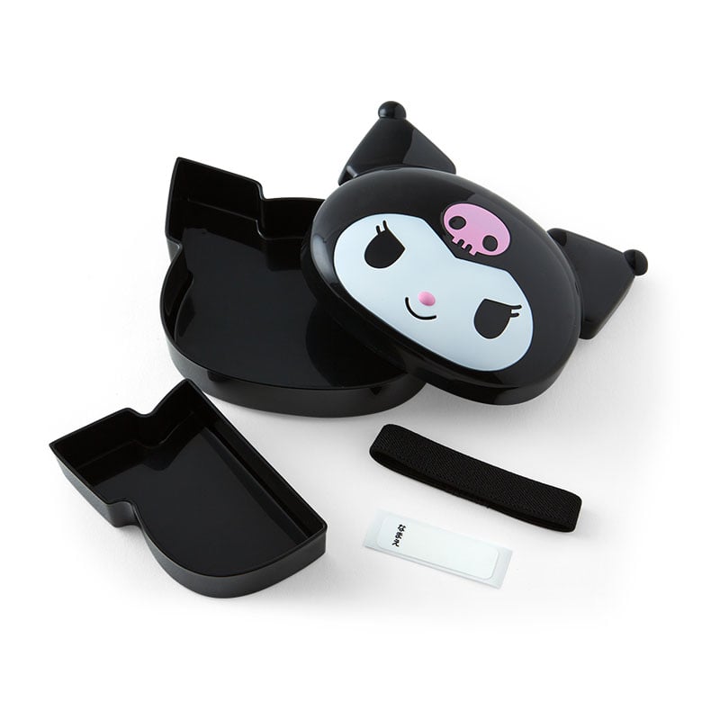 Side view of box lunch kuromi with rubber band closure, perfect for travel or school days.