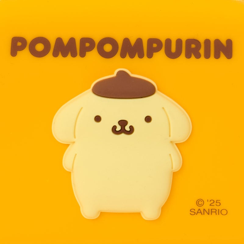 Pompompurin pouch clipped to a backpack strap for easy access during walks