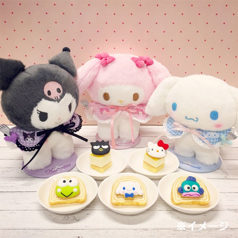 Mocha Sanrio Standing Plush Display on a coffee table.