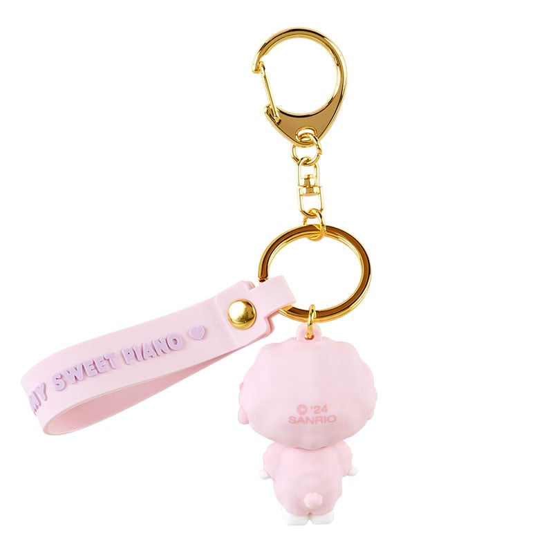 Close-up of the Sanrio keychain loop and mascot detail, perfect for daily use