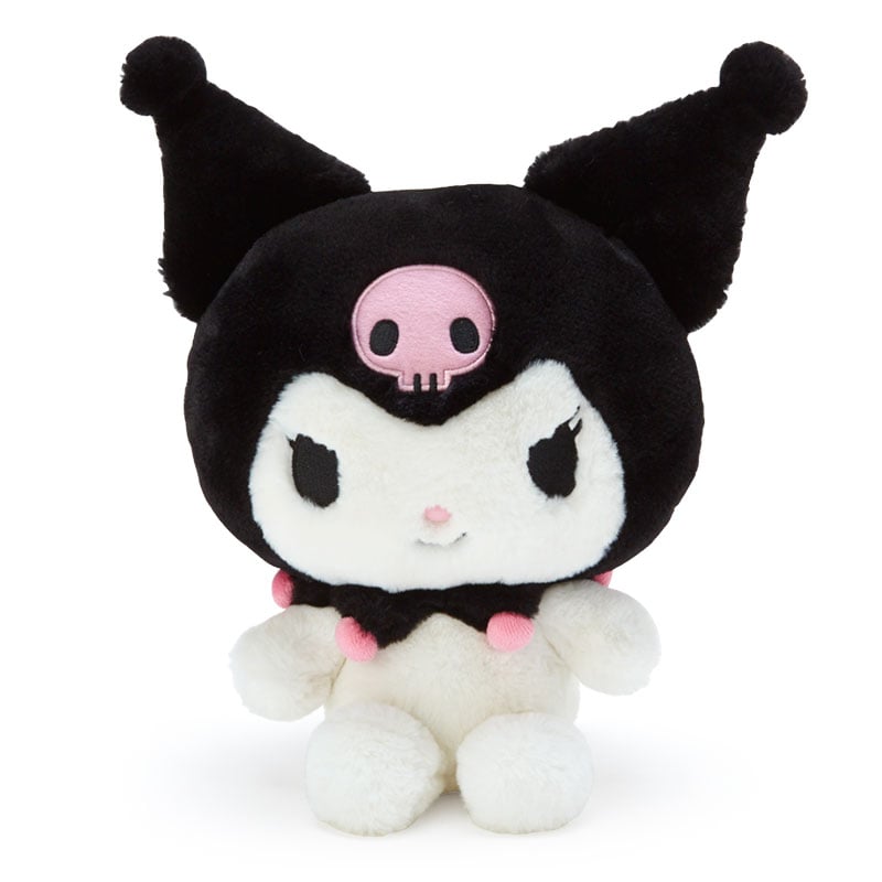 Front view of Classic Kuromi plush toy showcasing embroidered details.
