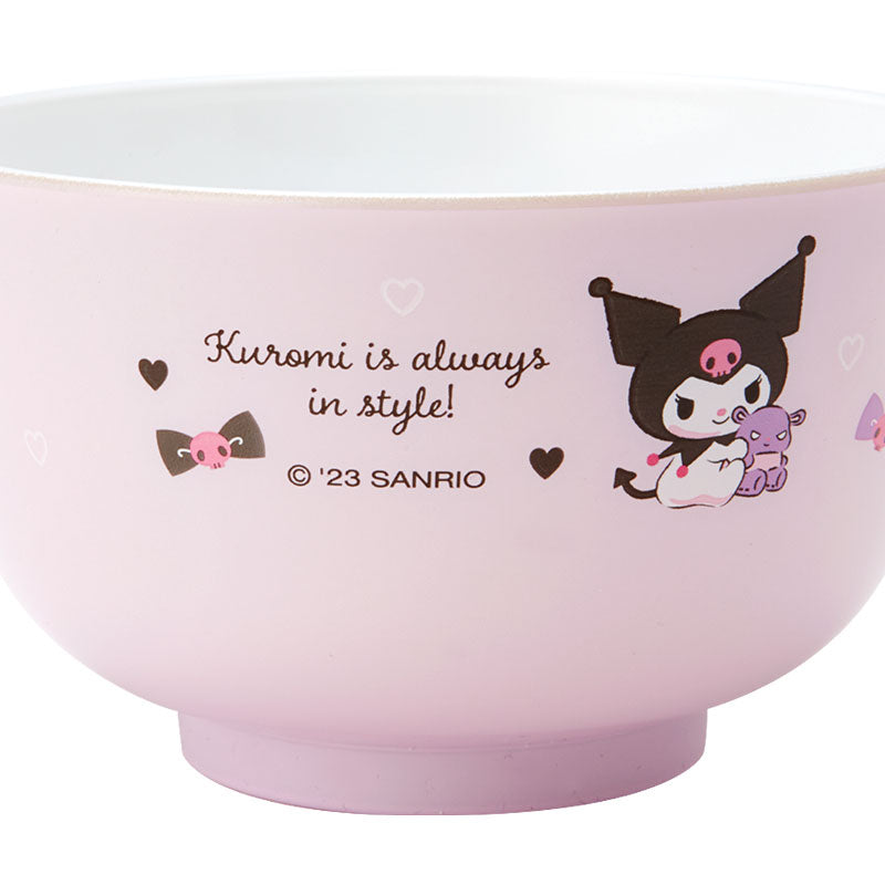 Top view of Kuromi plastic bowl showing Sanrio character design