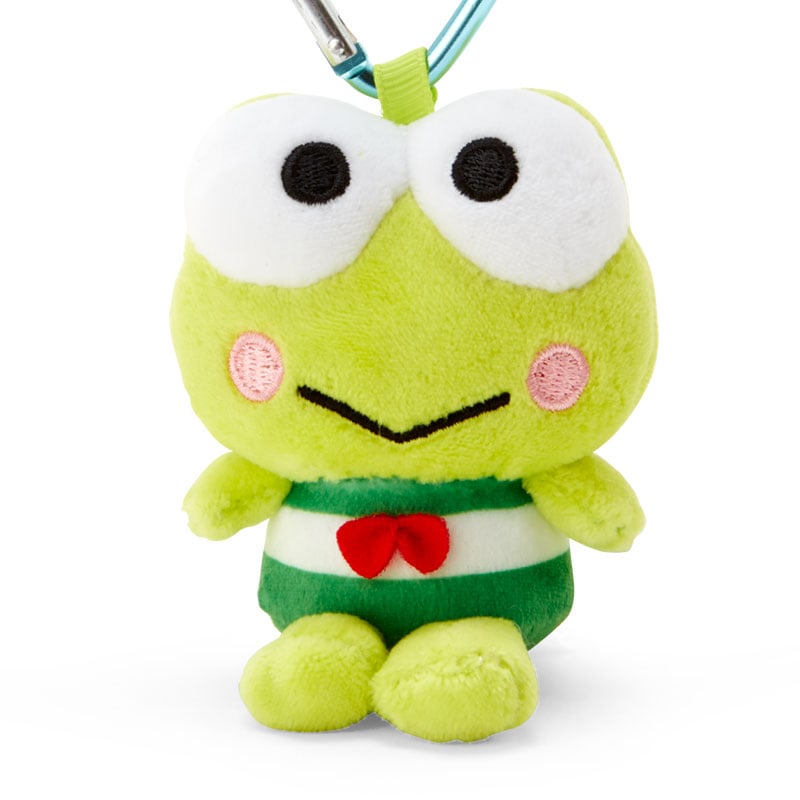 Close-up of the plush keychain showing the heart-shaped push clasp