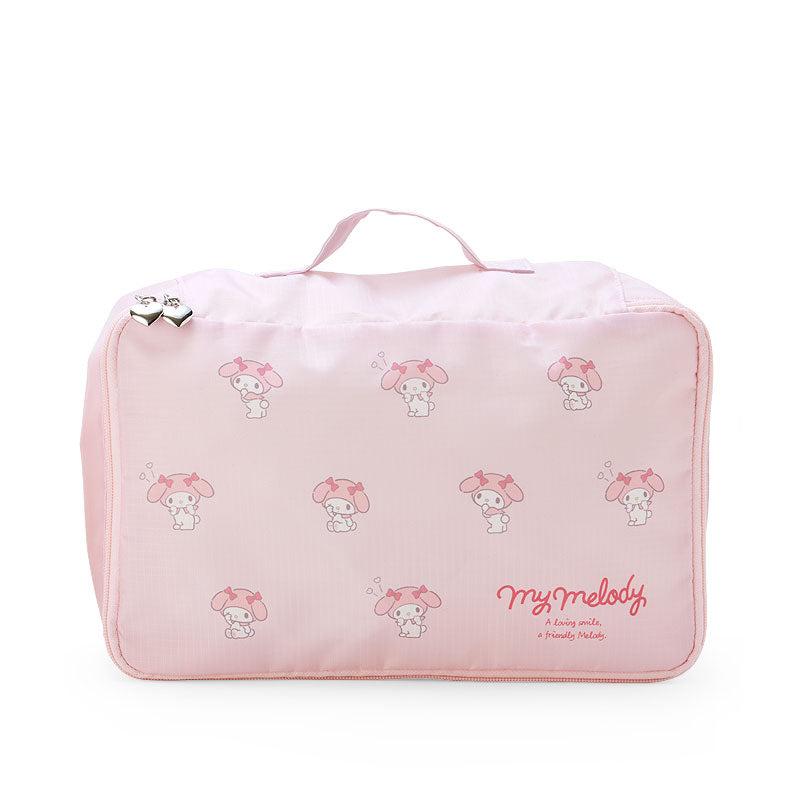 My Melody character print packing cubes filled with clothes inside a suitcase