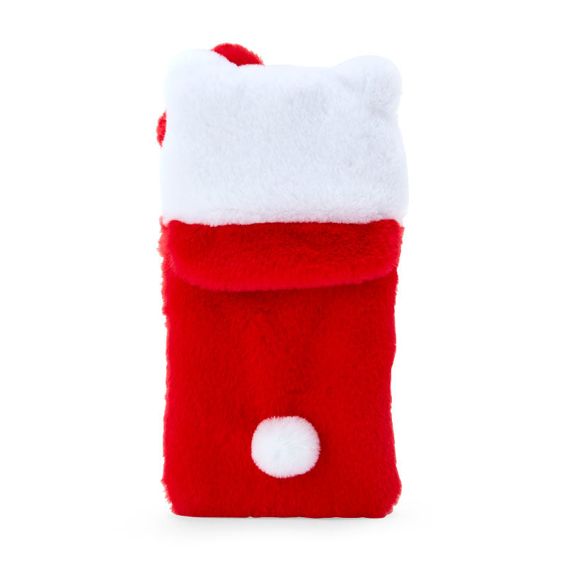 Close-up of the secure push clasp closure on the plush ID card holder.