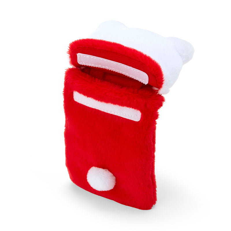 Front view of Hello Kitty plush ID card holder with clear window.