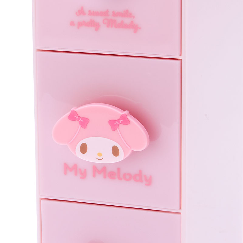 Close-up of the character handles on the pink organizer