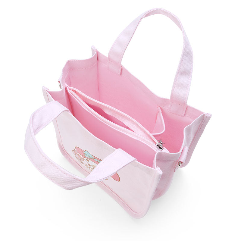 Interior of the My Melody Cotton Convertible Mini Tote Bag showing zippered pocket