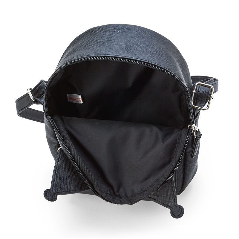 Close-up of the Kuromi crossbody bag’s zippered pockets and adjustable strap