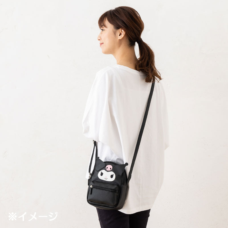 Kuromi mini crossbody bag displayed at an angle, showcasing its structured design