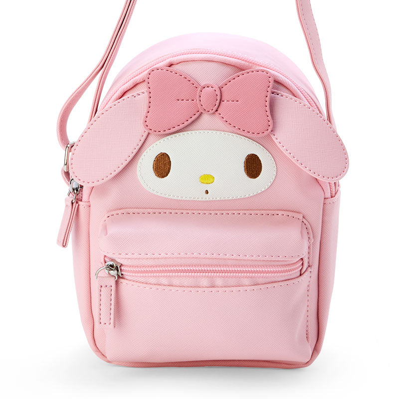 Front view of My Melody mini crossbody bag showcasing character details