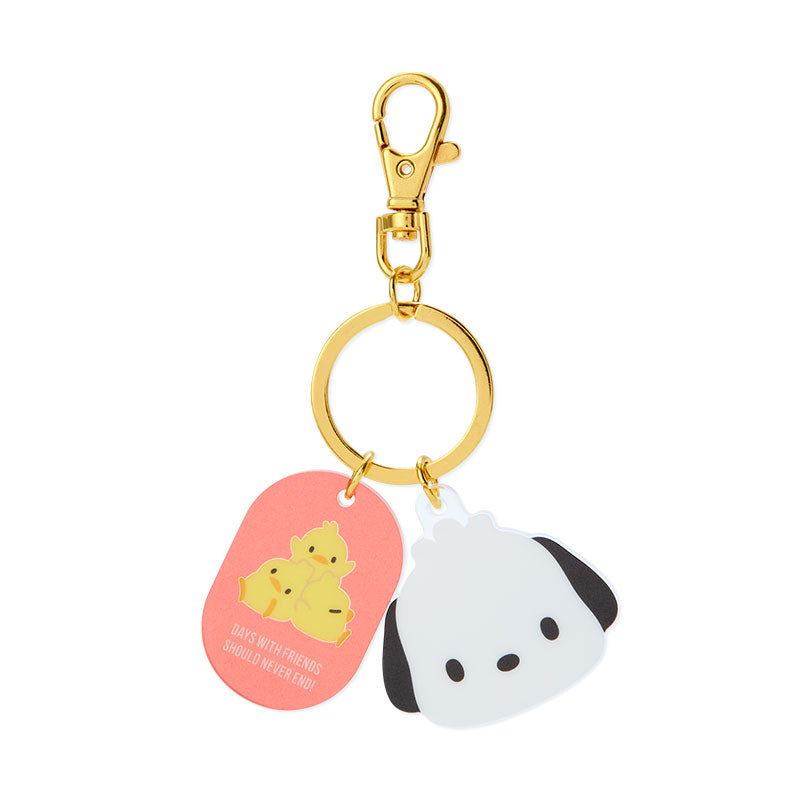 Pochacco besties keychain close-up, highlighting its detailed design and acrylic material.