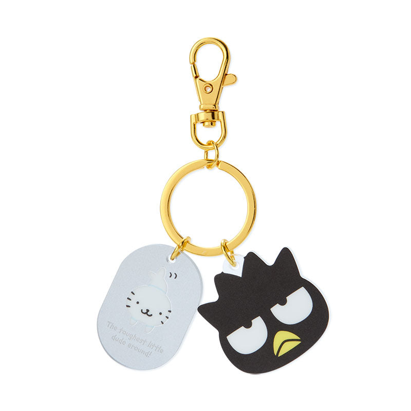 Sanrio Badtz-maru keychain hanging on a bag, showcasing its cute design and friendship message