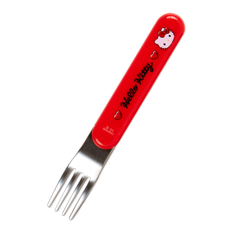 Hello Kitty utensil set displayed with a spoon and fork in a case.