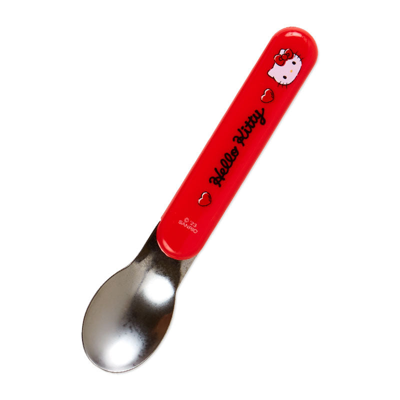 Hello Kitty utensil set displayed with a spoon and fork in a case.