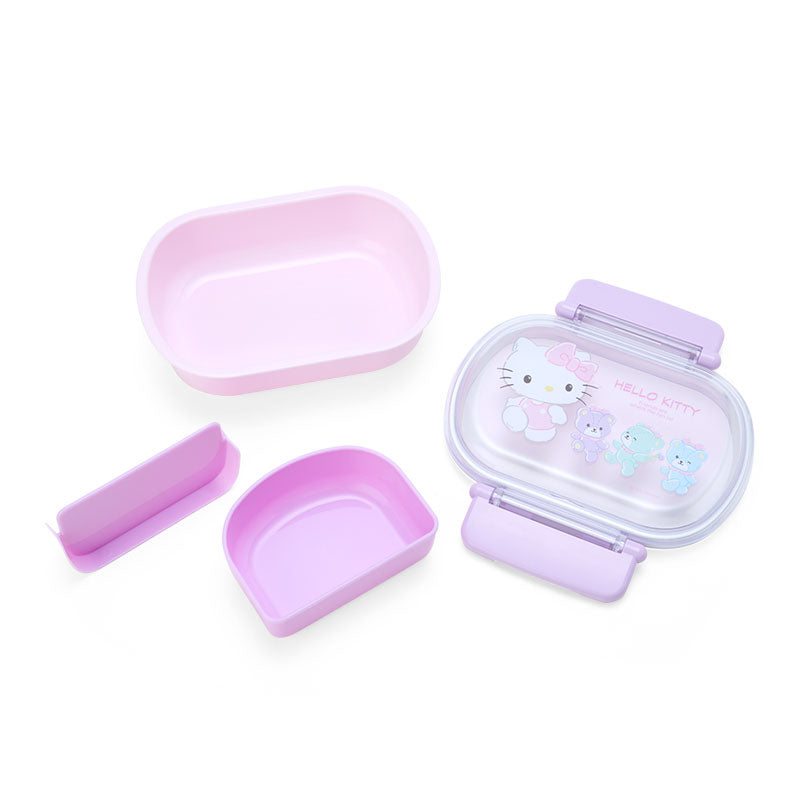 Close-up of Hello Kitty bento box showing secure snap closure and colorful design