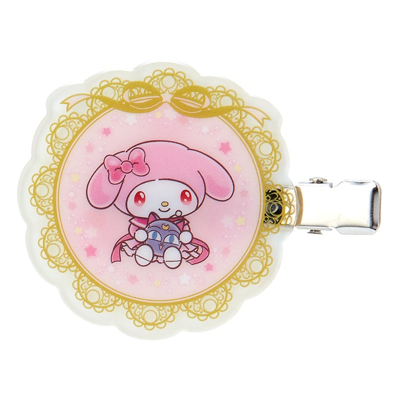 Sailor Moon Cosmos hair clips with Sanrio characters, being worn in hair