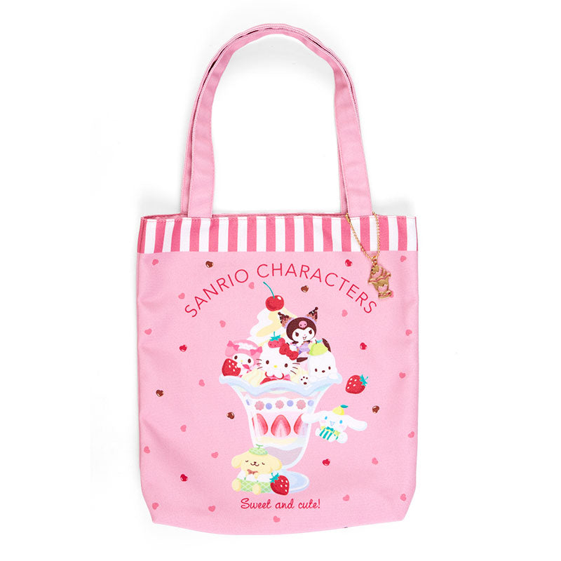 Hello Kitty kawaii tote bag with parfait shop series design, front view