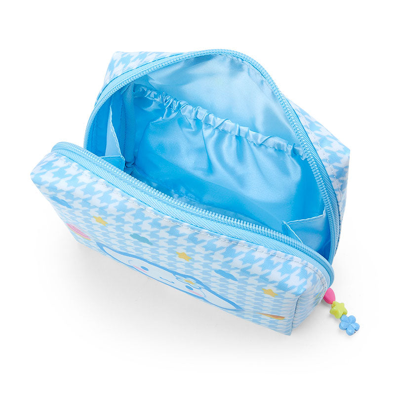 Cinnamoroll pouch open to show internal pocket and zipper closure