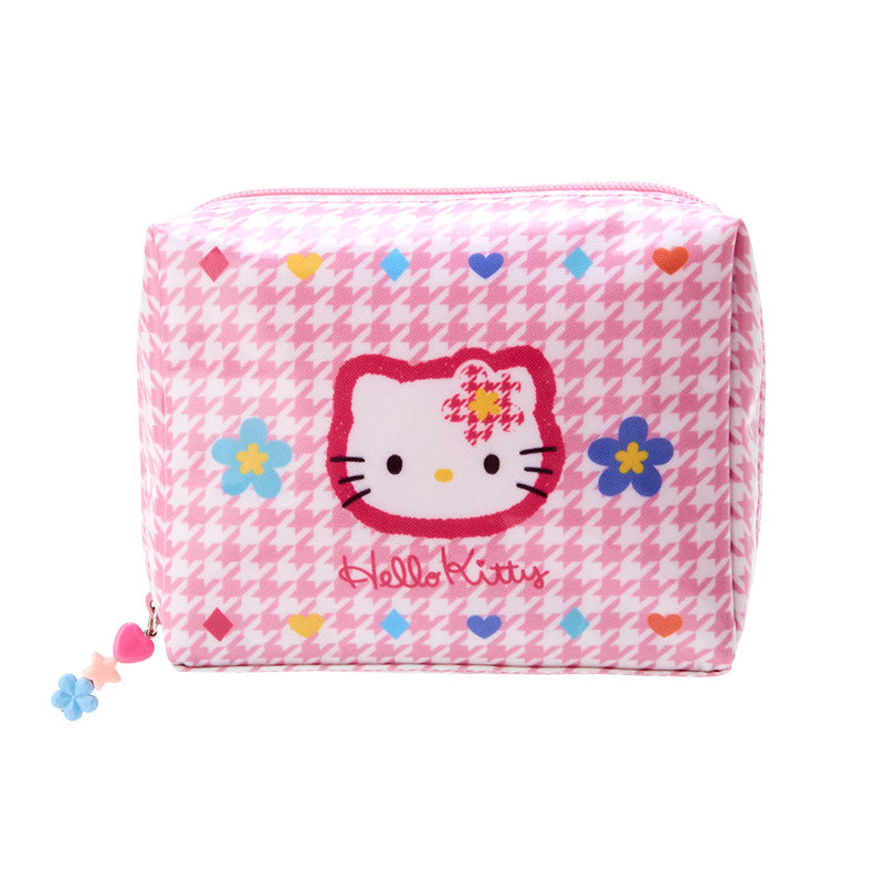 Hello Kitty Floral Houndstooth zipper pouch with beaded zipper charm, front view