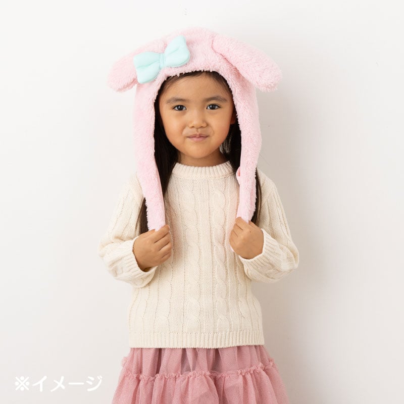 My Melody kids hooded wrap scarf front view