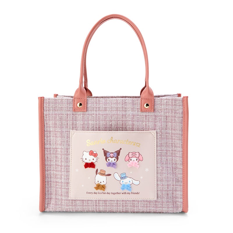 Sanrio Characters Winter Tweed Tote Bag with tweed details and multiple pockets