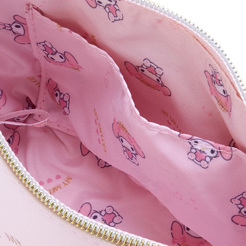 My Melody zipper pouch with rhinestone detail and cute clear cosmetic bag design.