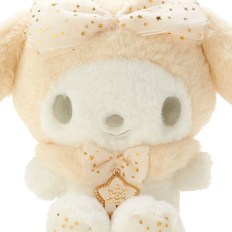 My Melody plush with starry tulle accents and festive glittery snowflake charm