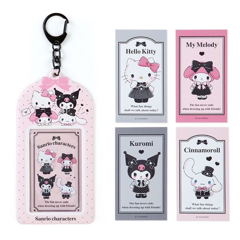 Close-up of the kawaii badge holder with stickers and pastel colors.