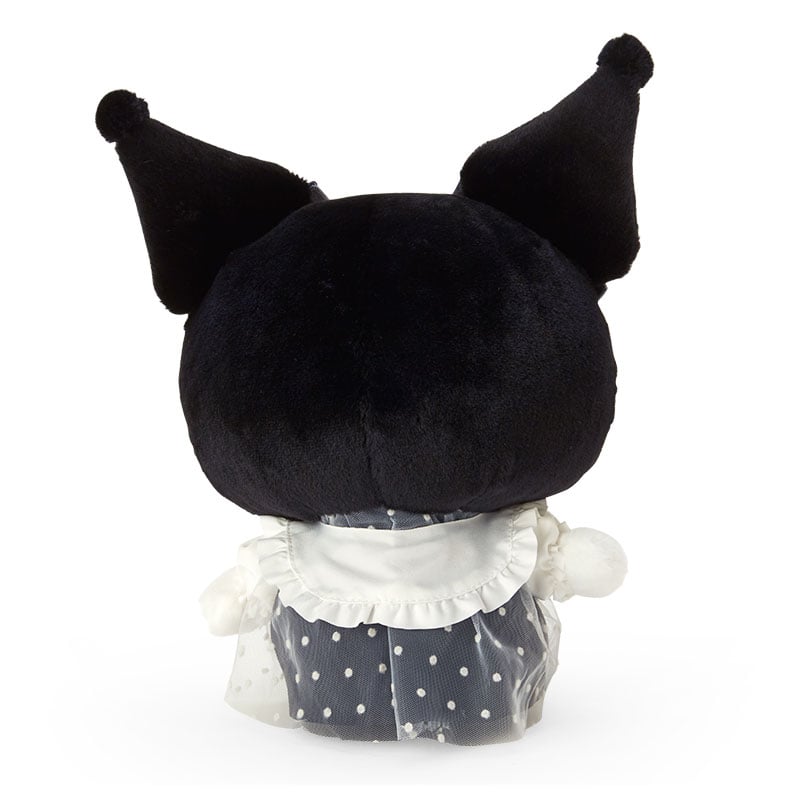 Close-up of Pretty Party Kuromi plush toy with hand-painted features.