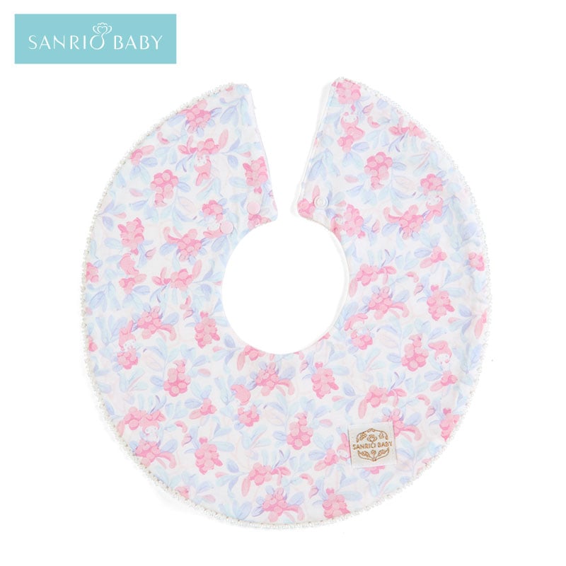 Close-up of My Melody bib showcasing floral pattern