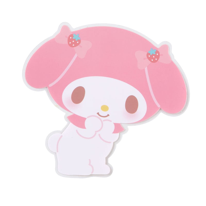 My Melody stickers arranged on a notebook, adding a cute touch.