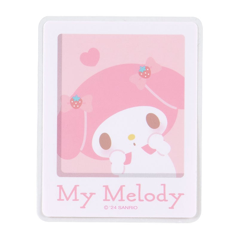 My Melody sticker set showing three colorful designs for laptops and phones.