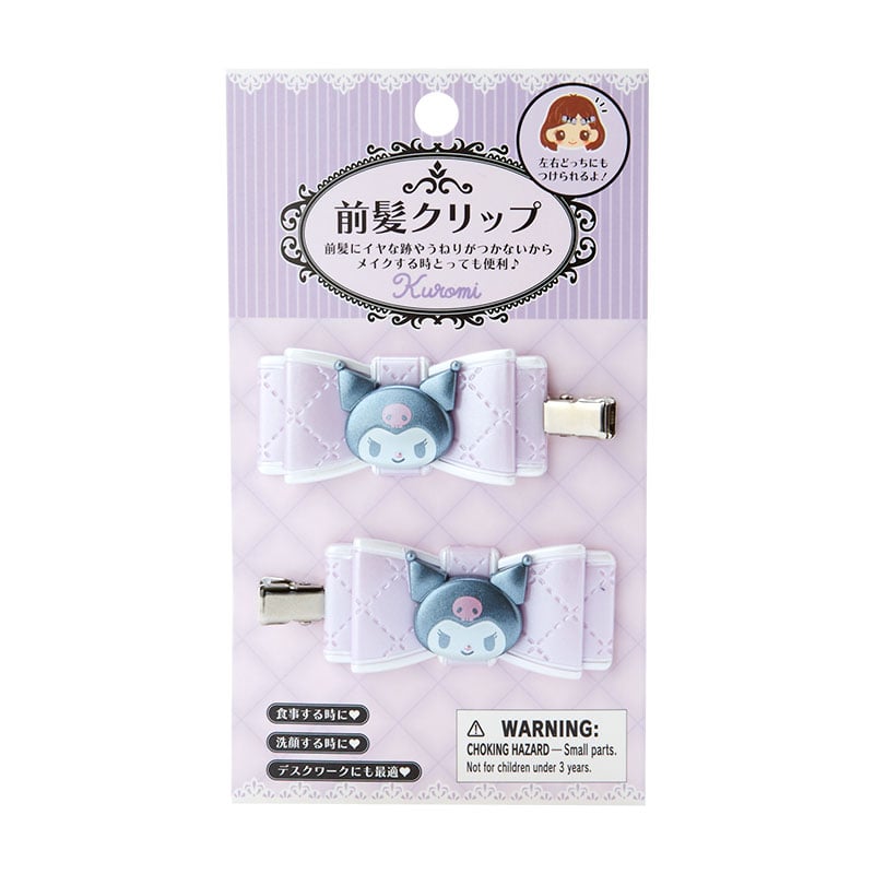 Kuromi hair clips holding a loose bun, showcasing their secure grip.