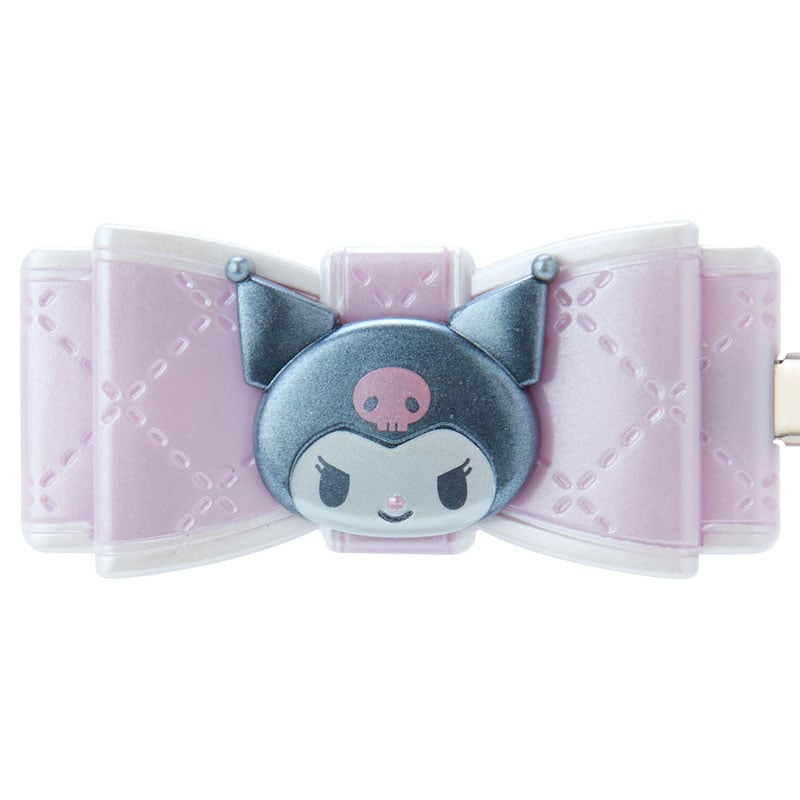 Close-up of Kuromi quilted ribbon hair clips, perfect for wedding hairstyles.