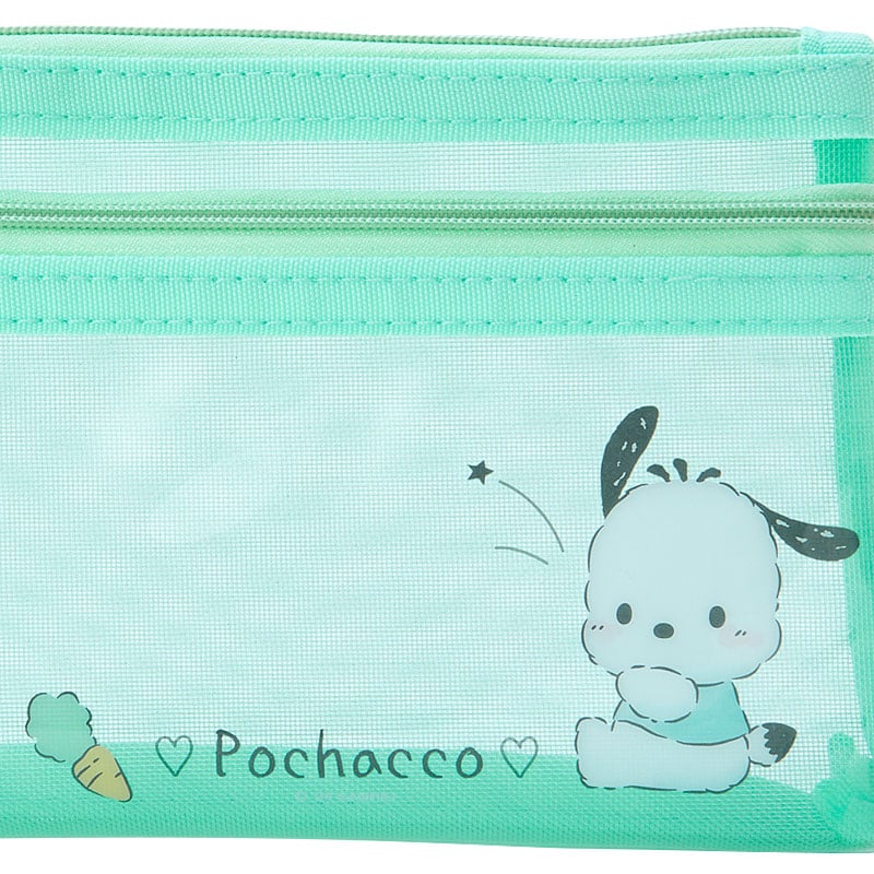 Open mesh pouch showing organized pens and pencils inside