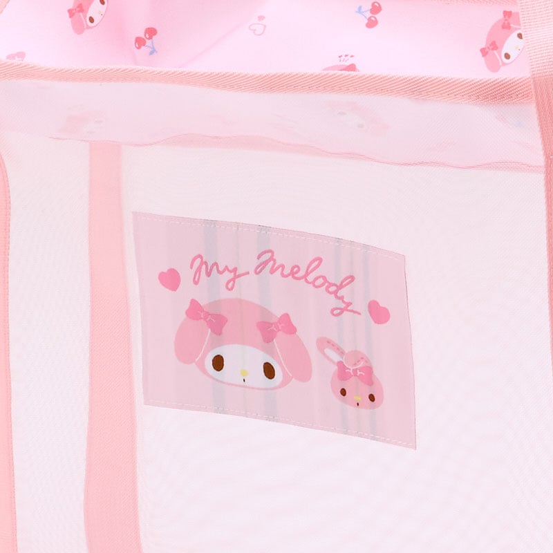 Large mesh storage tote with My Melody print, perfect for closet organization