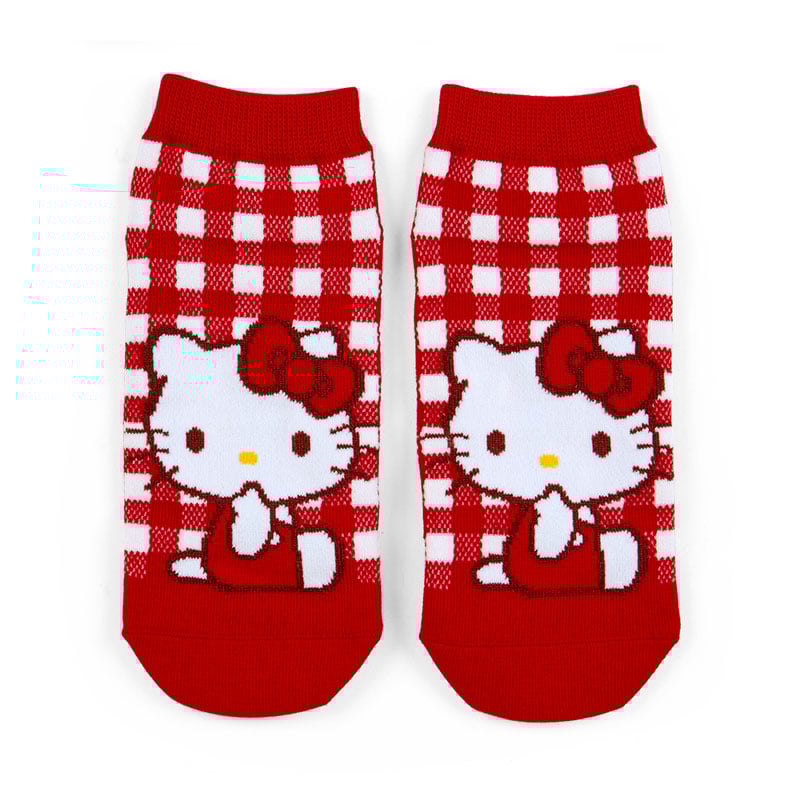 Hello Kitty checkered ankle socks in white and black, perfect for women