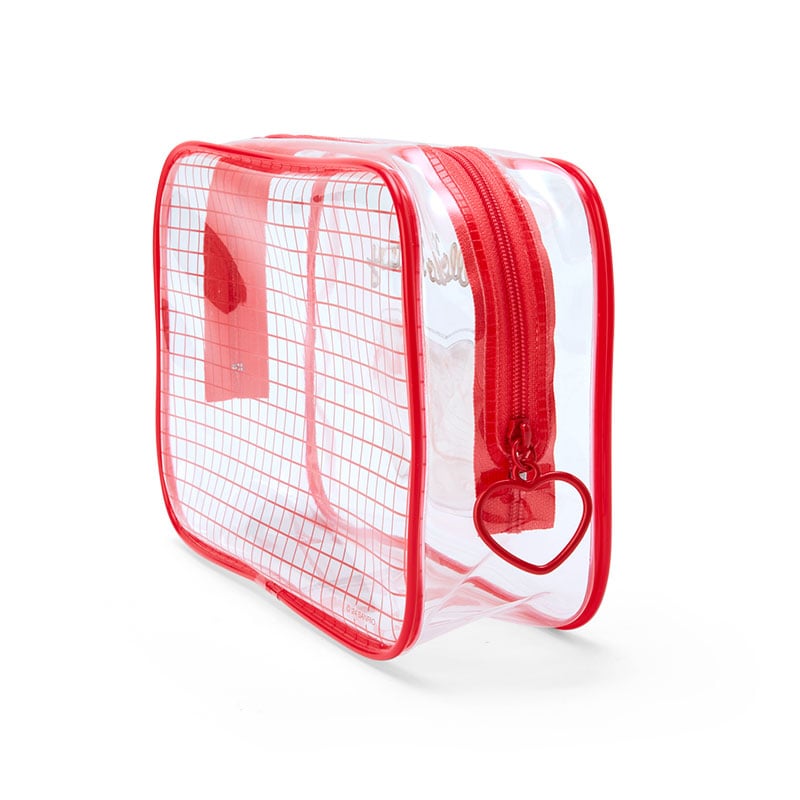 Close-up of the O-ring zipper on the clear grid zipper pouch