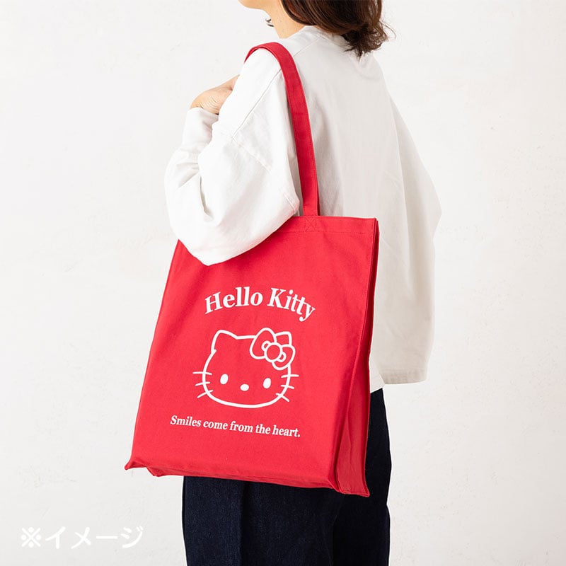 Side angle of tote bag sanrio showing gusset bottom and sturdy handles