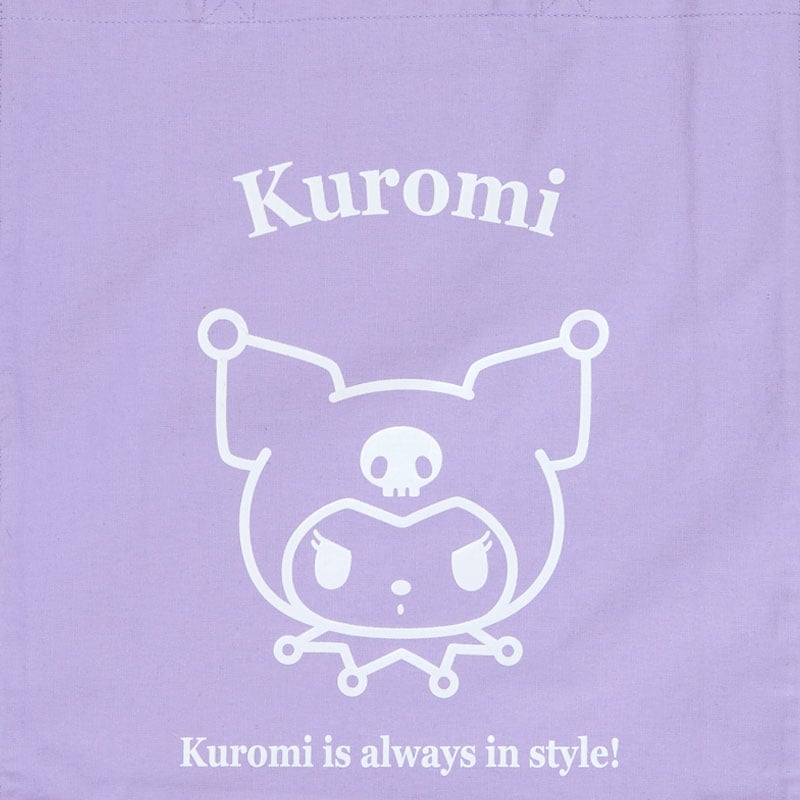 Kuromi tote bag front design, featuring bold Sanrio character print on durable canvas.