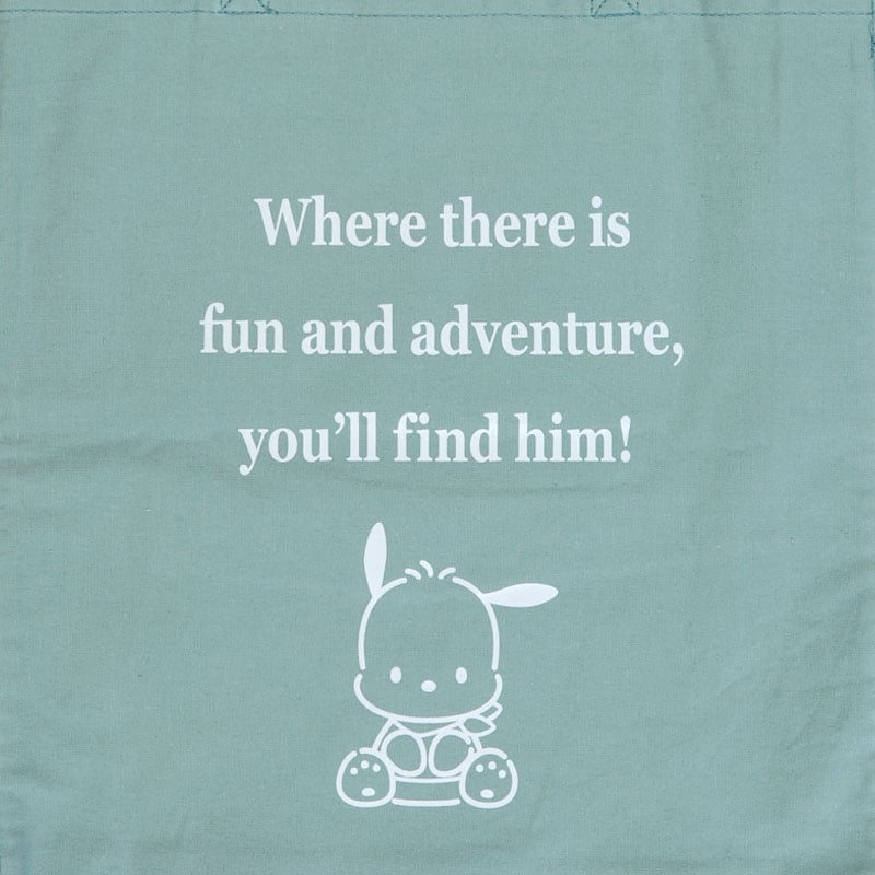 Front view of Pochacco canvas tote bag showing full character design