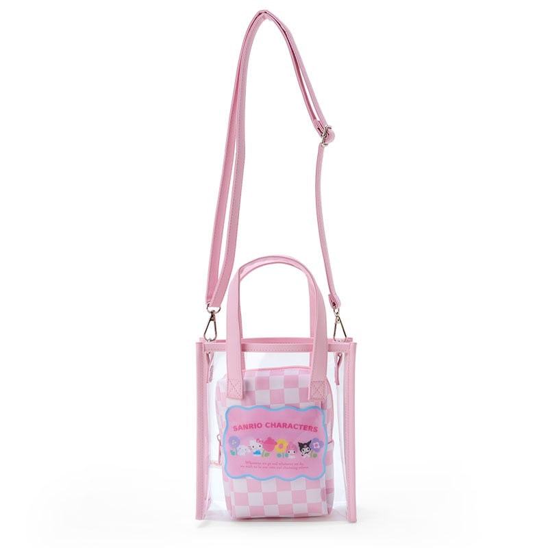 Sanrio tote bag with pastel check print and detachable shoulder strap