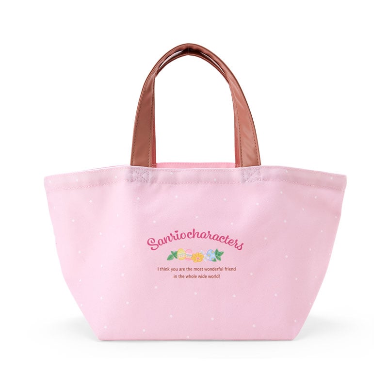 Interior view of the tote bag with pink lining and internal pocket