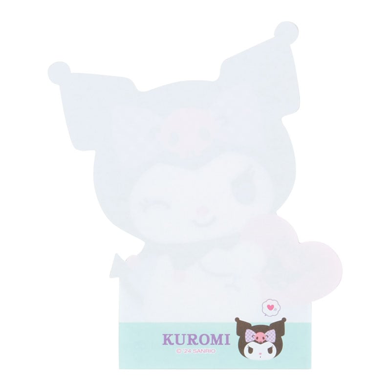 Kuromi die-cut memo pad displayed on a desk with pastel stationery