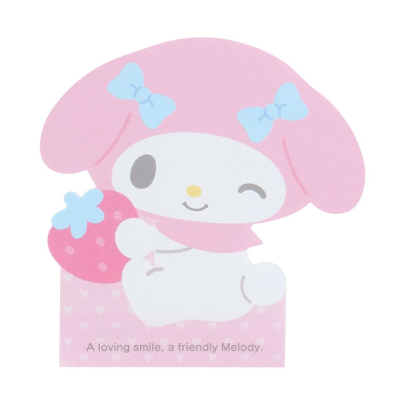 Close-up of memo pad sheet textures and playful My Melody expressions