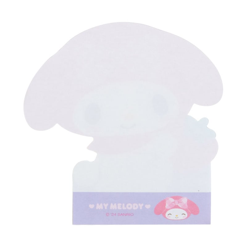Close-up of memo pad sheet textures and playful My Melody expressions