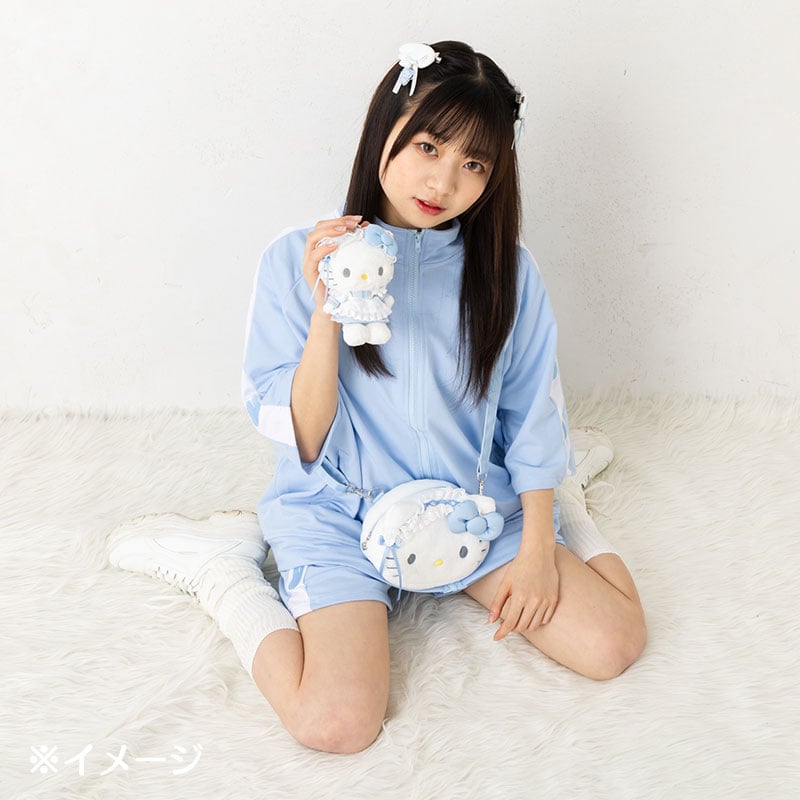 Front and back view of Sky Blue Series mascot keychain showing plush details