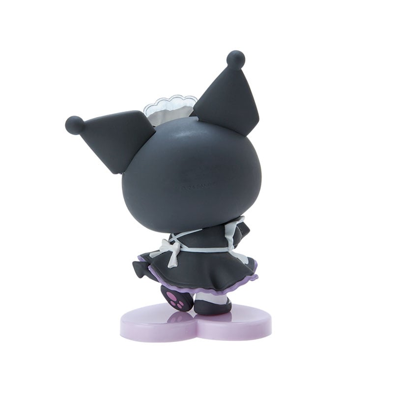 Close-up of Kuromi mini anime figurine with removable base